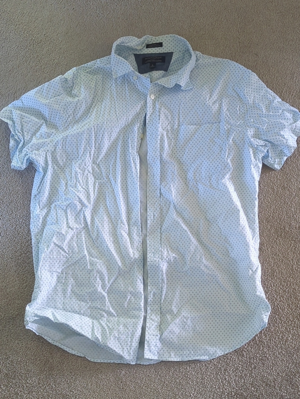 Banana Republic Light Blue Short Sleeve Button-Down with Micro Dot Print